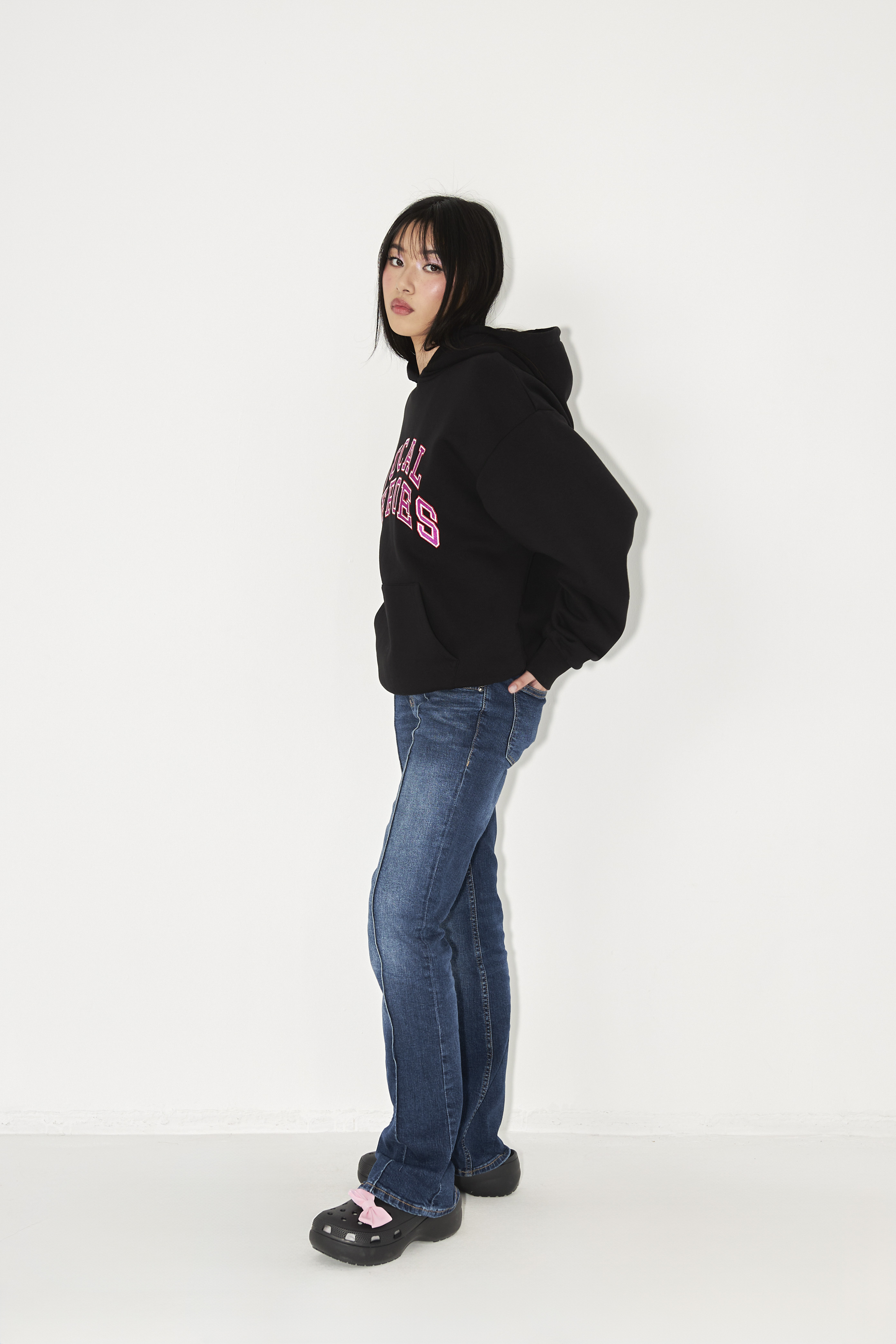 AURA BLACK HOODIE WITH PINK AND RED