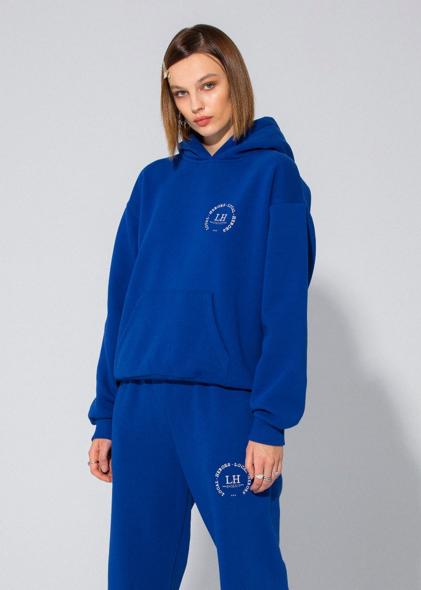 LH CLUB ROYAL BLUE HOODIE by Local Heroes, available on localheroesstore.com for $85 Kaia Gerber Top Exact Product 