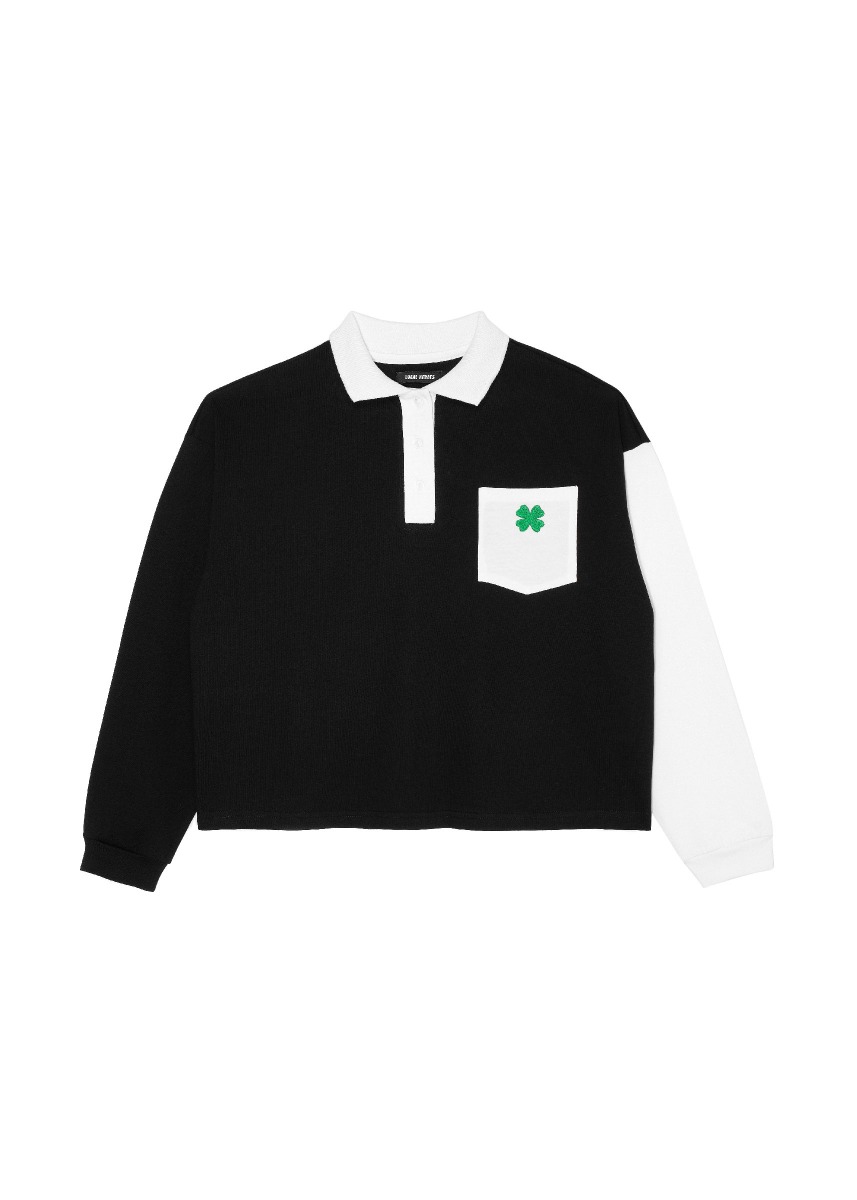 LUCKY POLO LONGSLEEVE CZARNO-BIAŁY