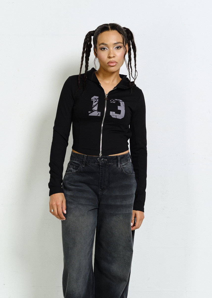 LUCKY NUMBER ZIP HOODIE CZARNA