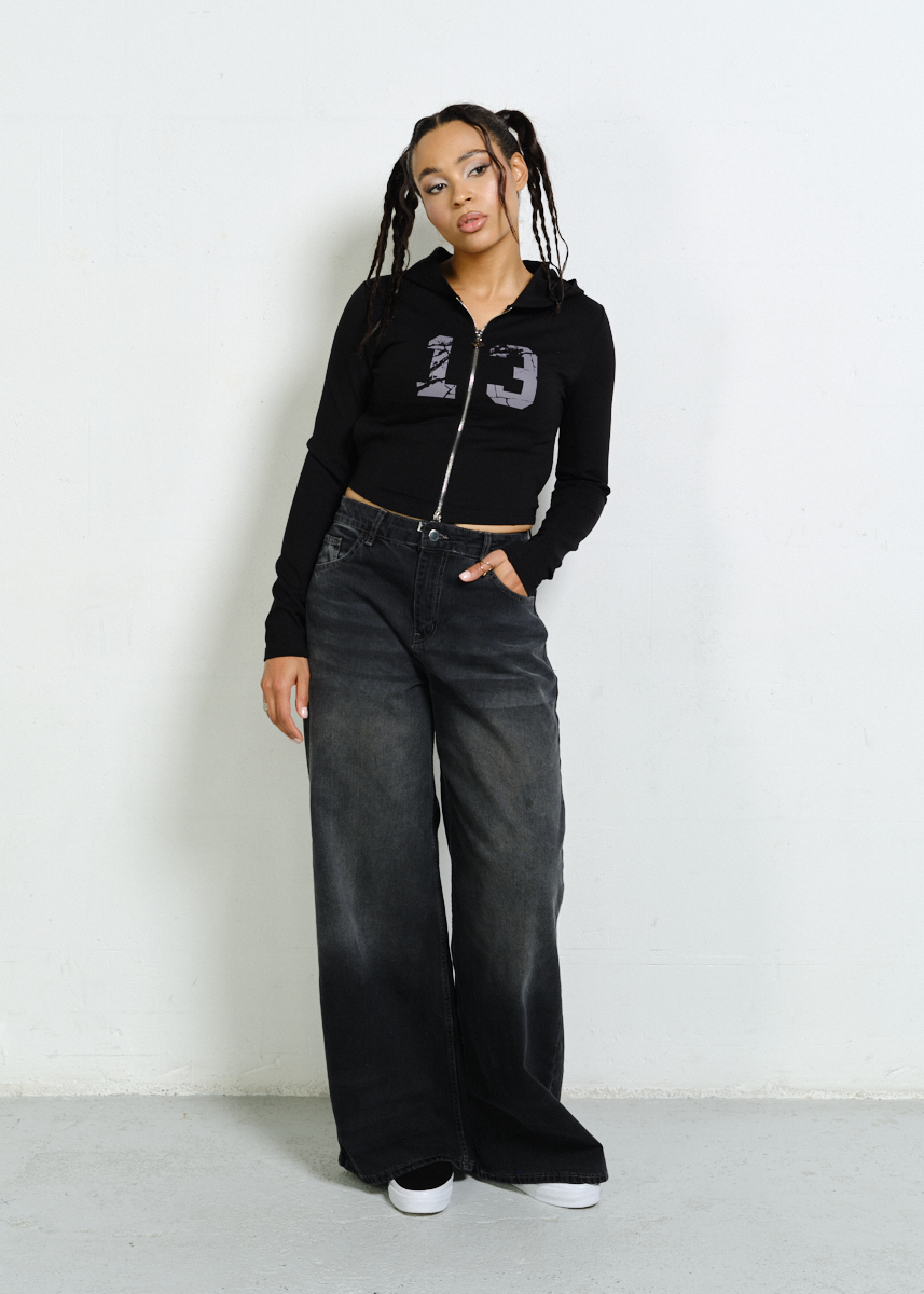 LUCKY NUMBER ZIP HOODIE CZARNA